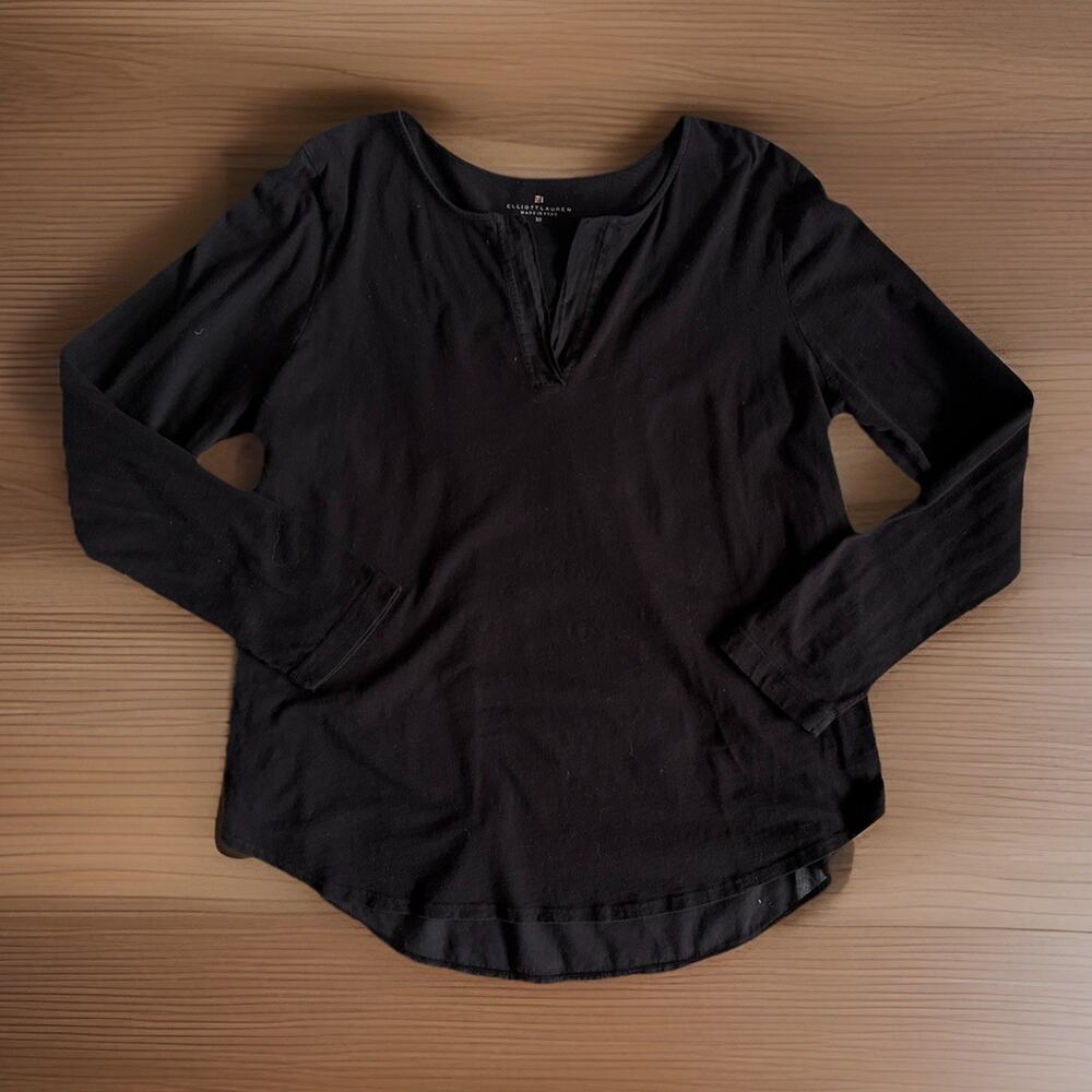 Elliott Lauren Split Neck Tunic Top - XS Black Lightweight Cotton Spring Minimal